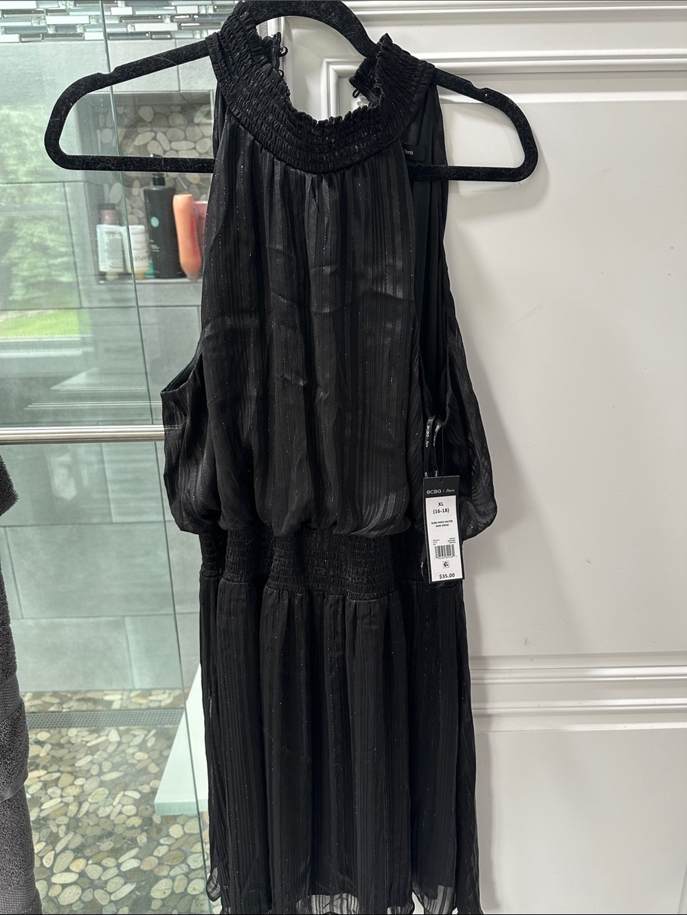 BCBG Black Halter Midi Dress with Smocked Waist xl